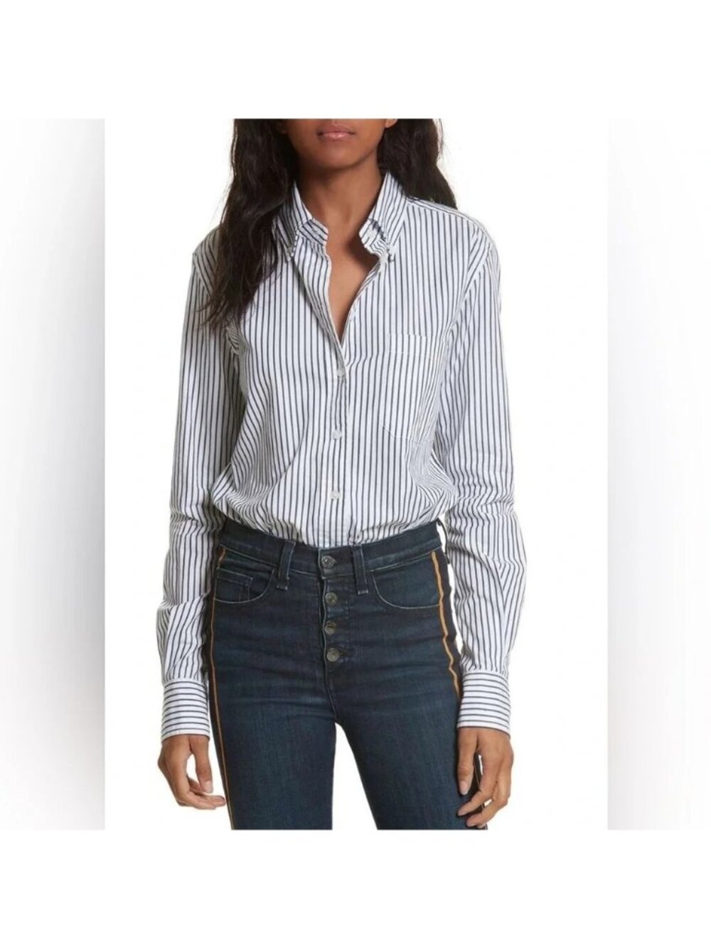 Veronica Beard Striped Button Up Bodysuit‎ Shirt Size LARGE